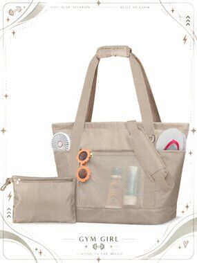 Waterproof Beach Tote Bag with Zipper Wet Dry Compartment Travel Pool Bag